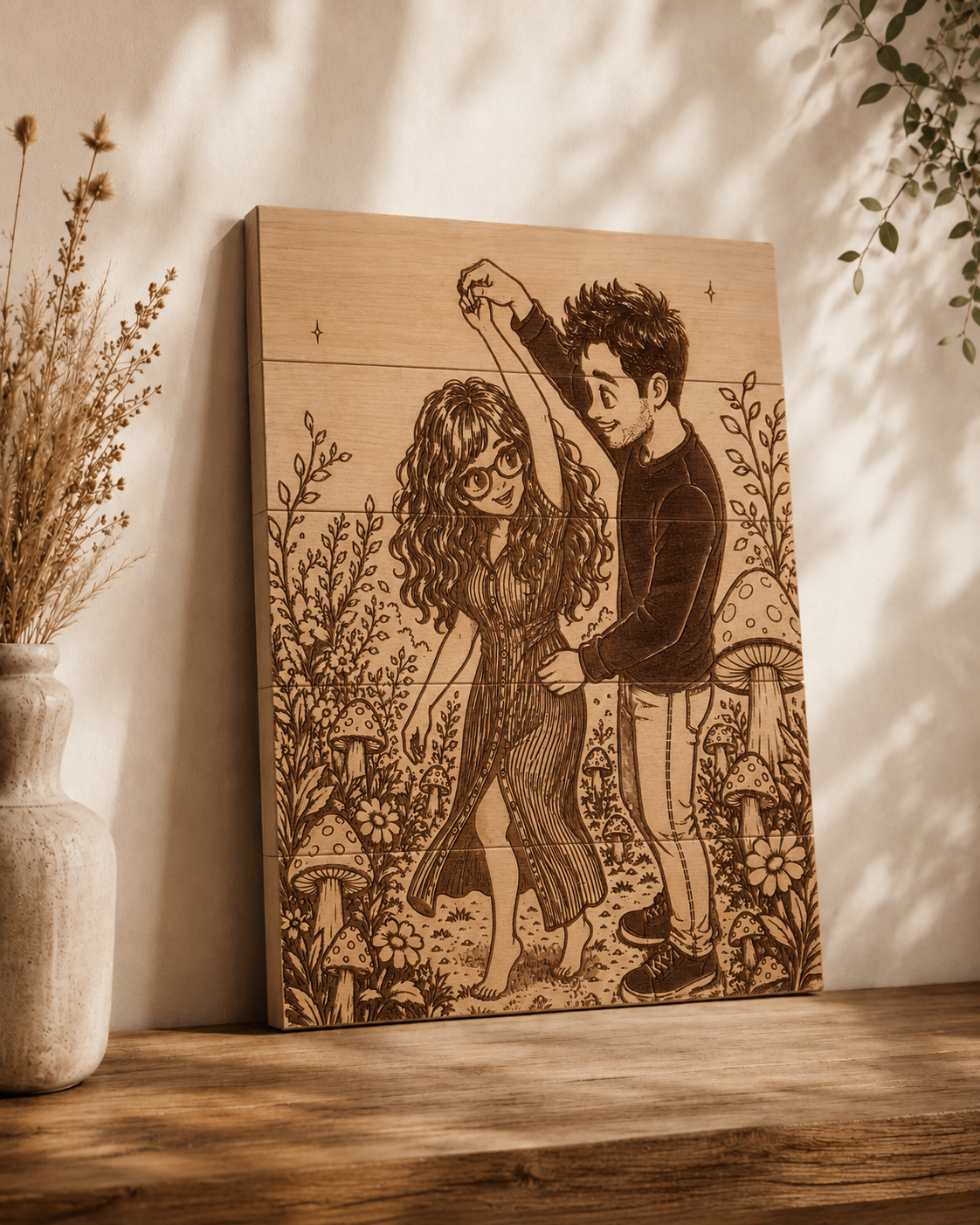 Finished custom engraved maple wall plaque made from five horizontal maple boards