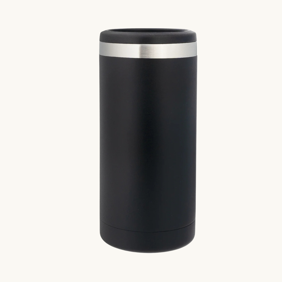 Black-to-silver 12 ounce slim can cooler for custom engraving