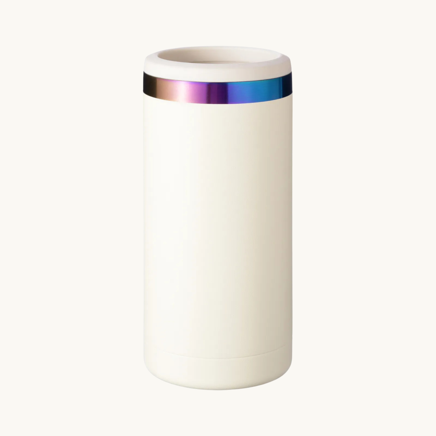 White-to-rainbow 12 ounce slim can cooler for custom engraving