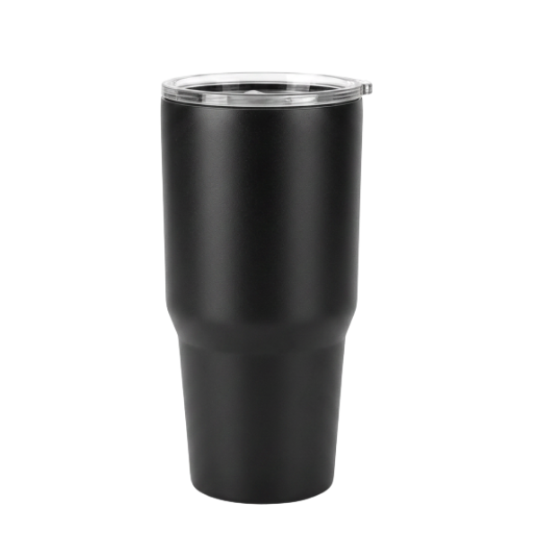 Black 30oz custom engraved tumbler with lid and straw