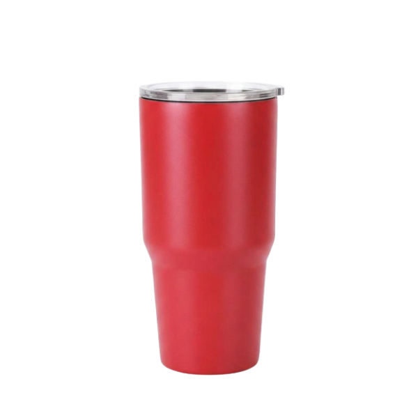 Red 30oz custom engraved tumbler with lid and straw