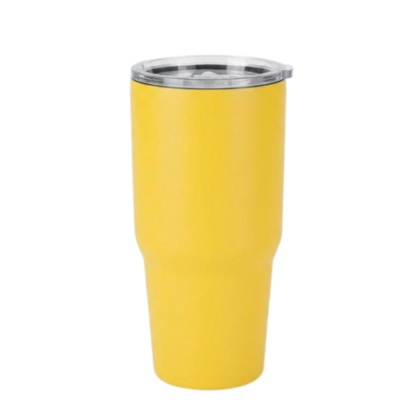Yellow 30oz custom engraved tumbler with lid and straw