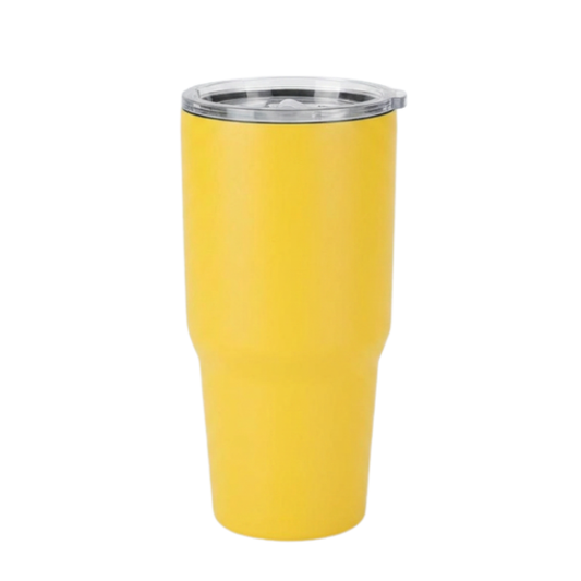 Yellow 30oz custom engraved tumbler with lid and straw