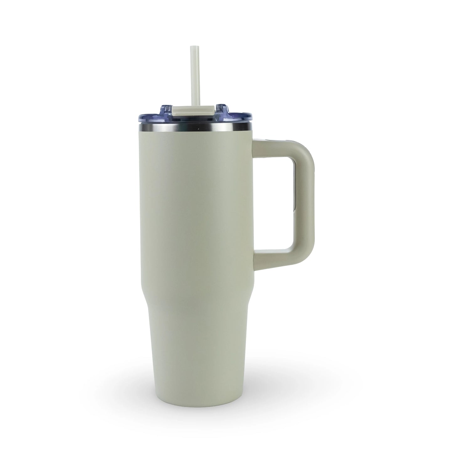 Beige custom engraved 30oz stainless steel tumbler with handle