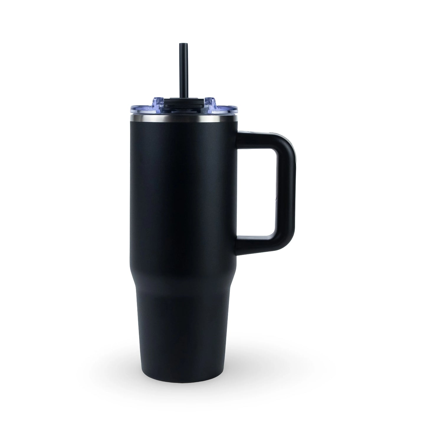 Black custom engraved 30oz stainless steel tumbler with handle