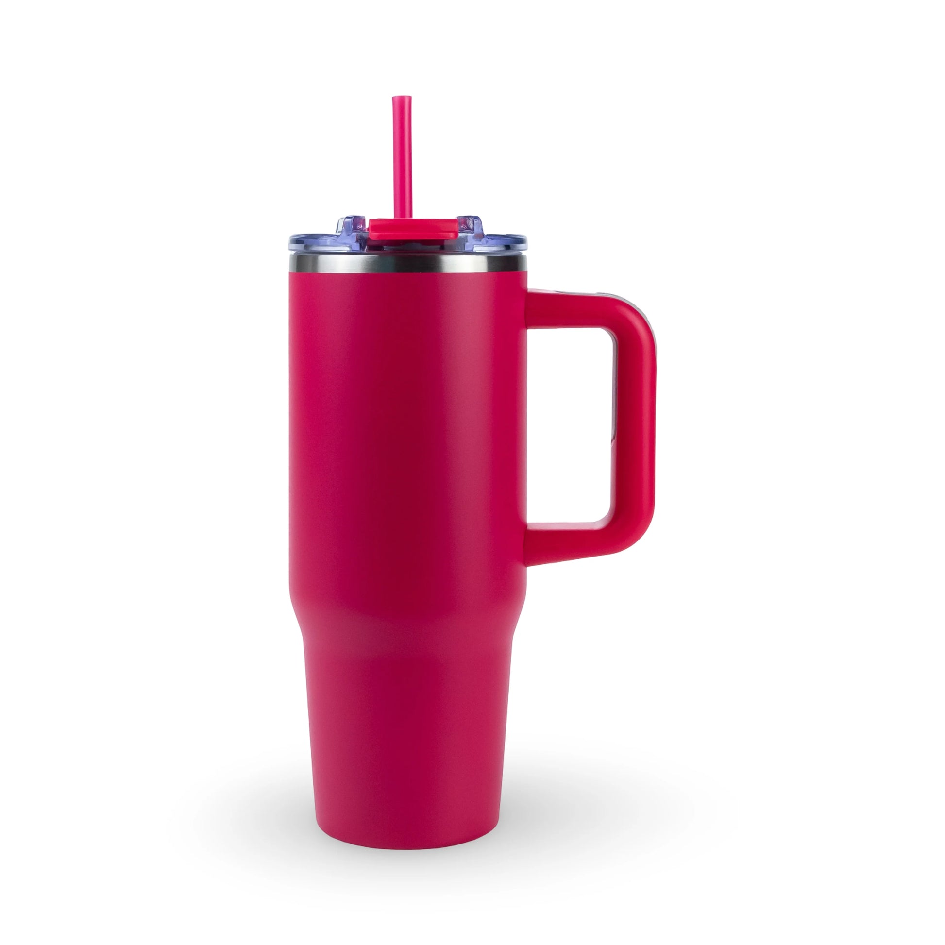Hot pink custom engraved 30oz stainless steel tumbler with handle