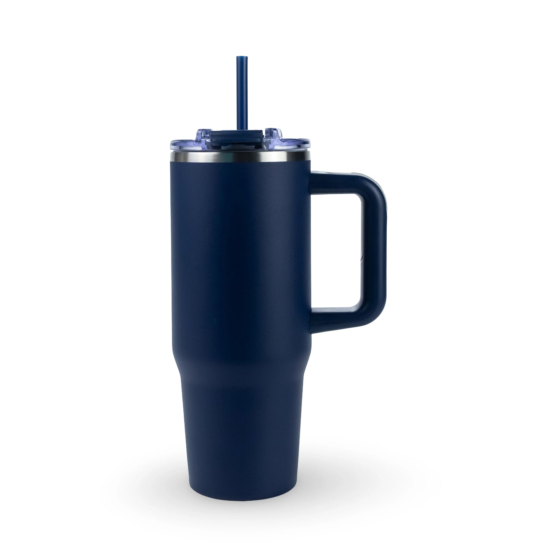Navy blue custom engraved 30oz stainless steel tumbler with handle