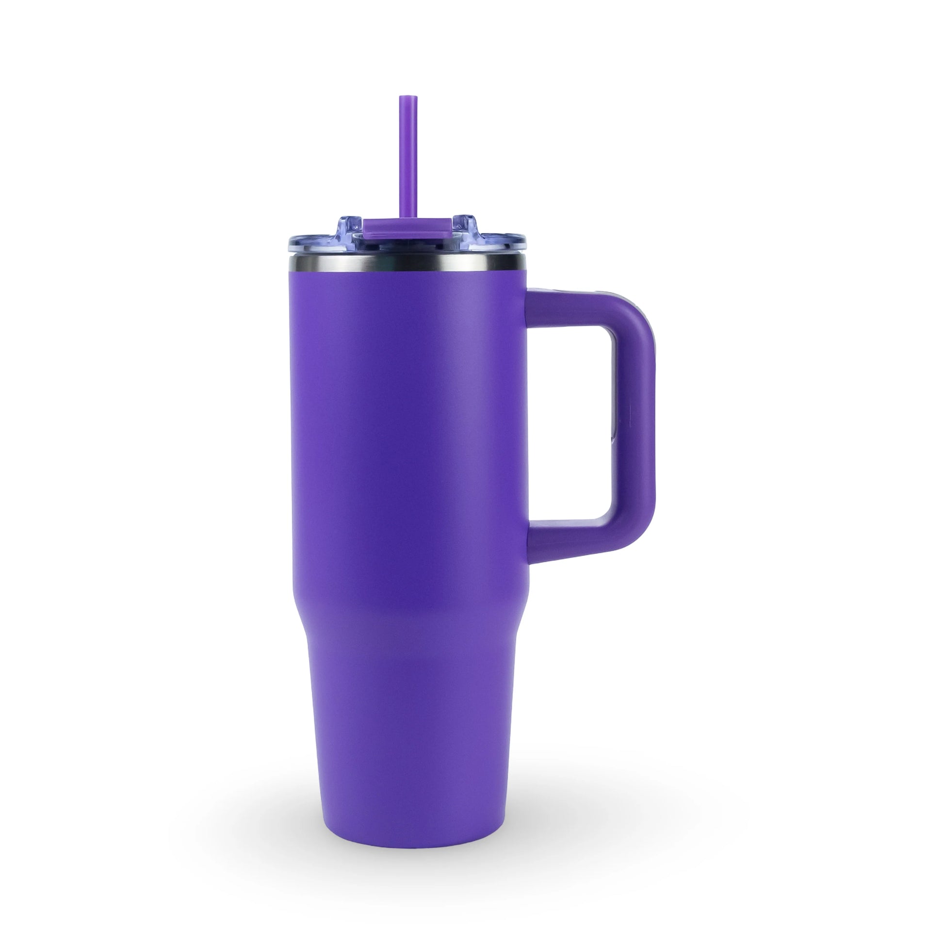 Purple custom engraved 30oz stainless steel tumbler with handle