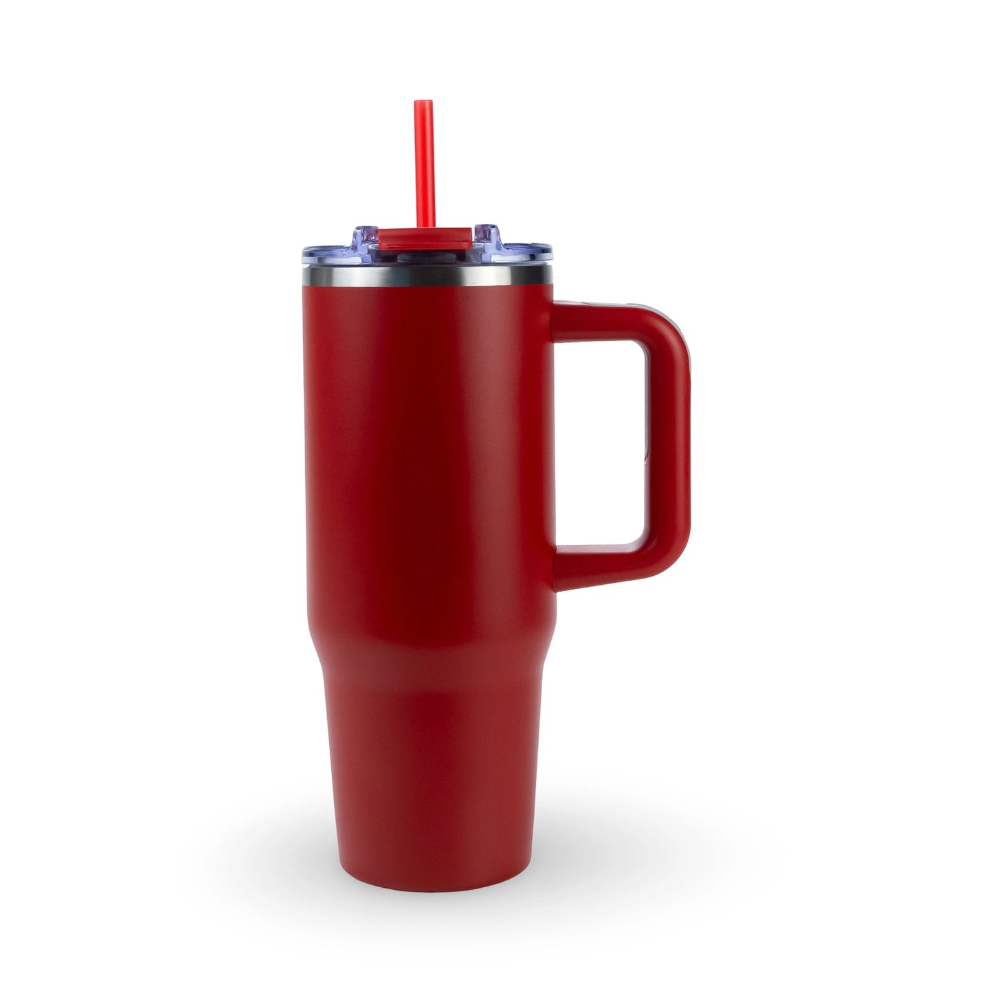 Red custom engraved 30oz stainless steel tumbler with handle