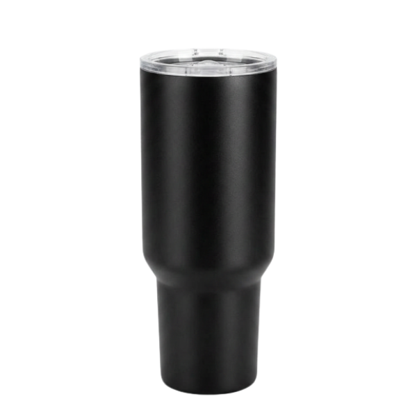 Black 40oz custom engraved tumbler with lid and straw