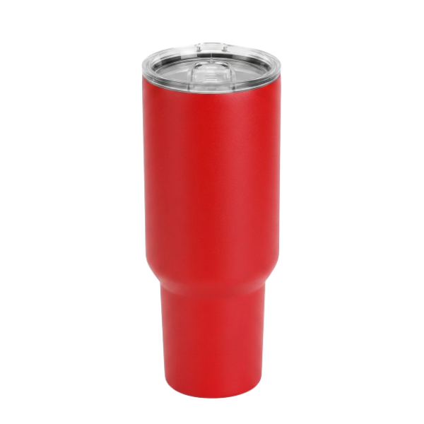 Red 40oz custom engraved tumbler with lid and straw