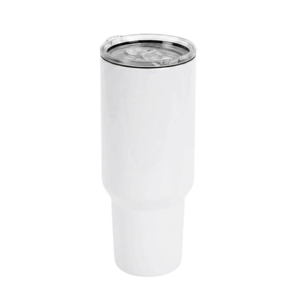 White 40oz custom engraved tumbler with lid and straw
