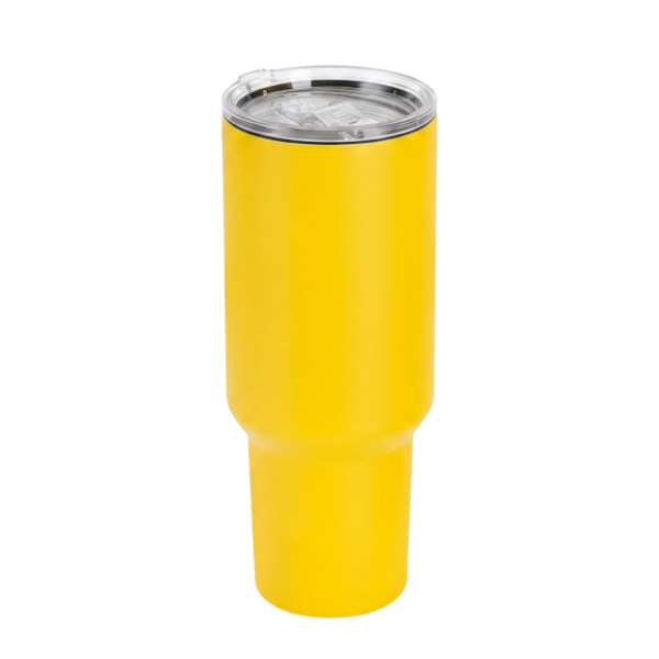 Yellow 40oz custom engraved tumbler with lid and straw
