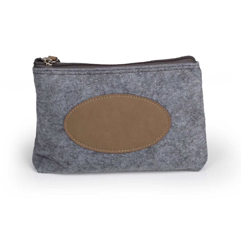 Flannel travel pouch color option with faux leather patch