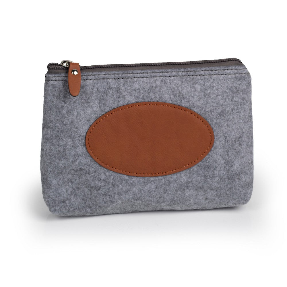 Custom engraved flannel travel pouch with faux leather patch