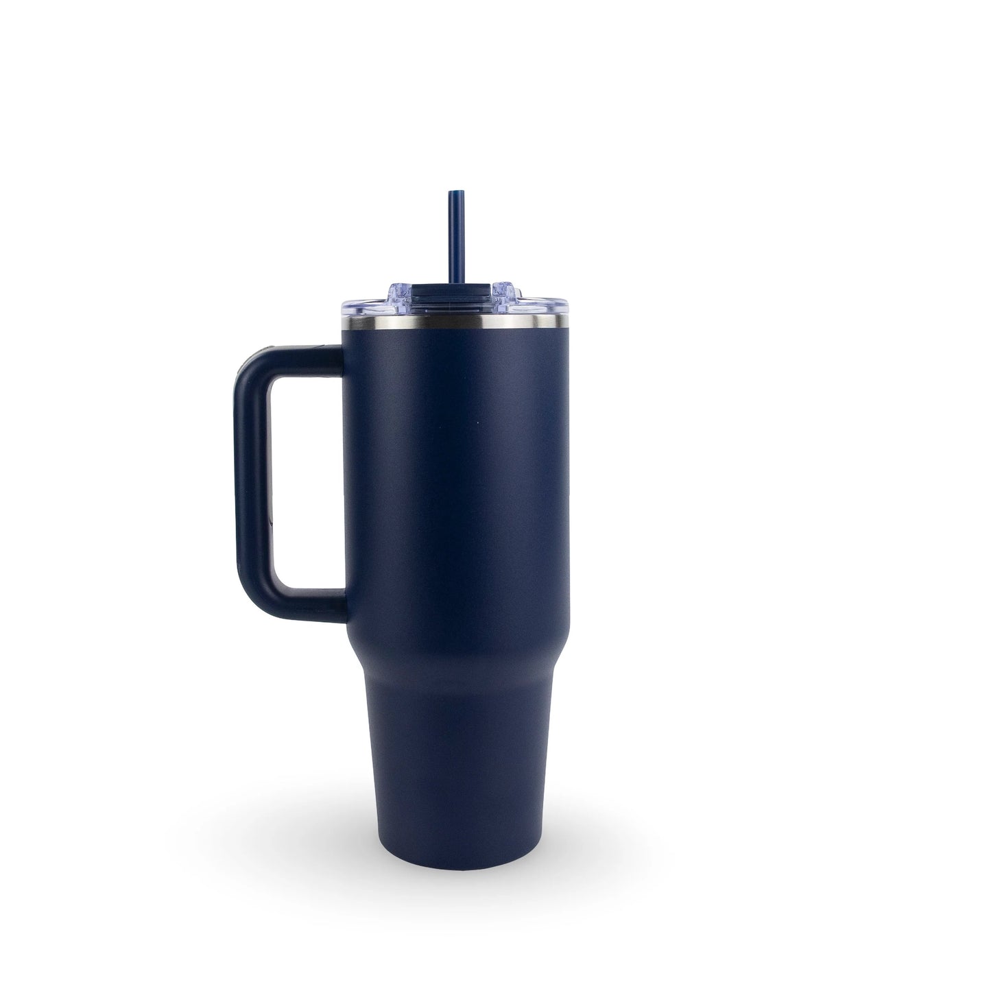 Navy blue custom engraved 40oz stainless steel tumbler with handle