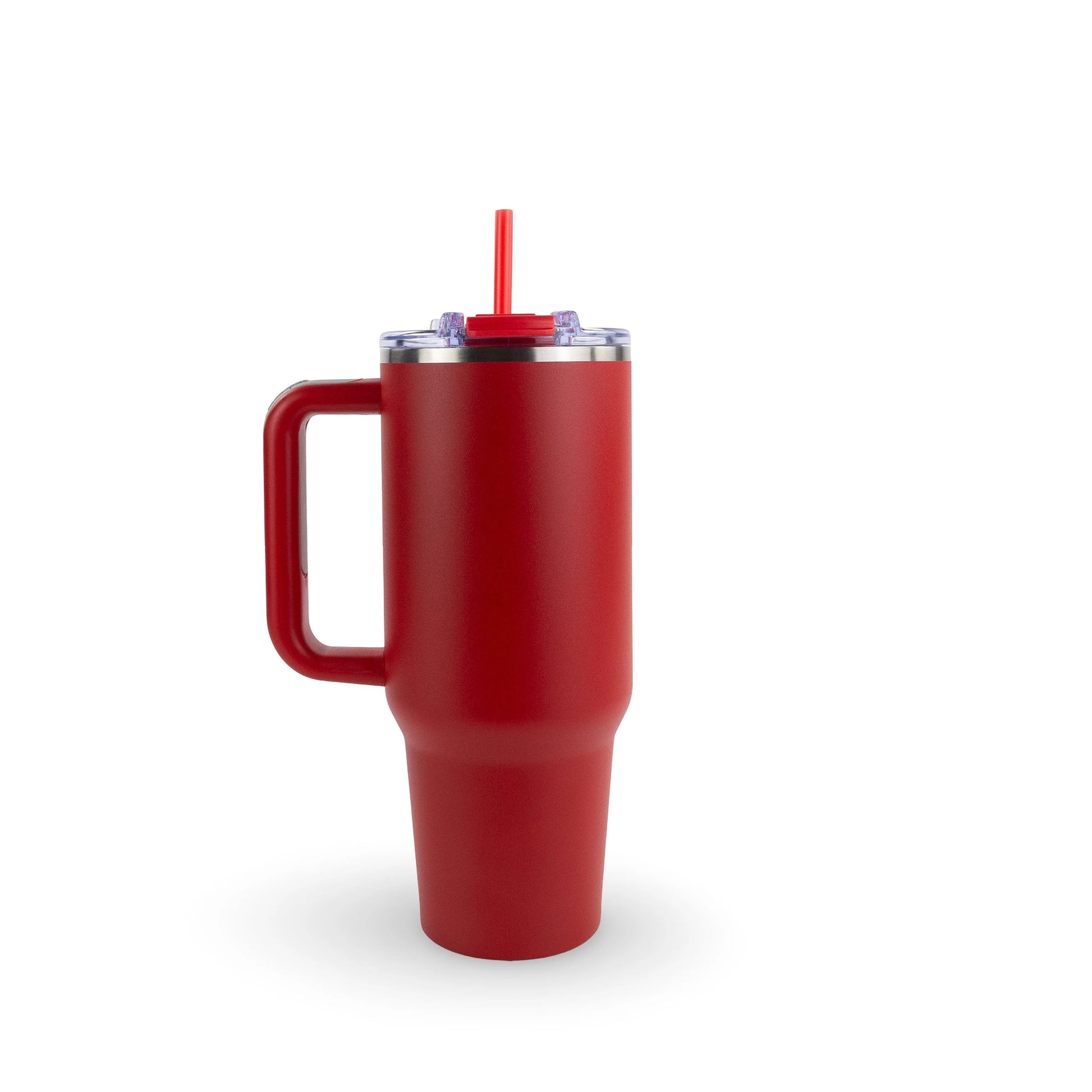 Red custom engraved 40oz stainless steel tumbler with handle