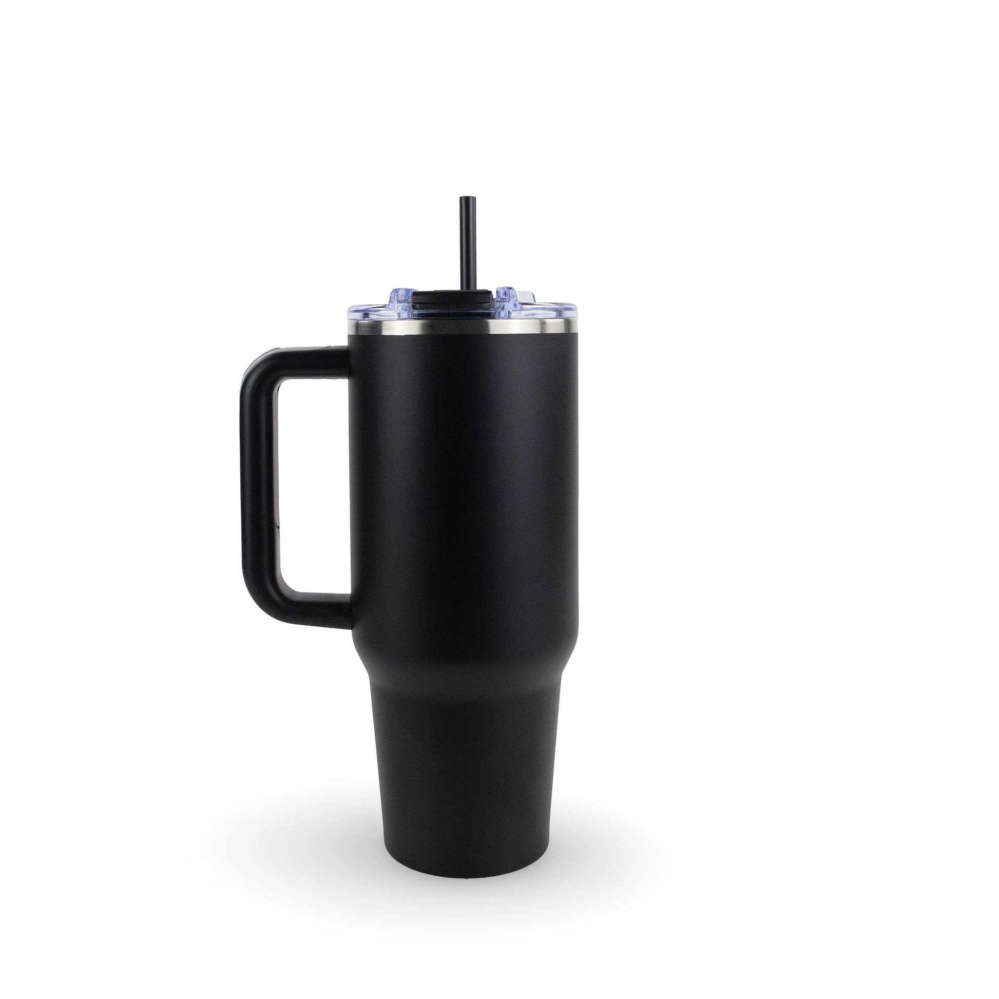 Black custom engraved 40oz stainless steel tumbler with handle