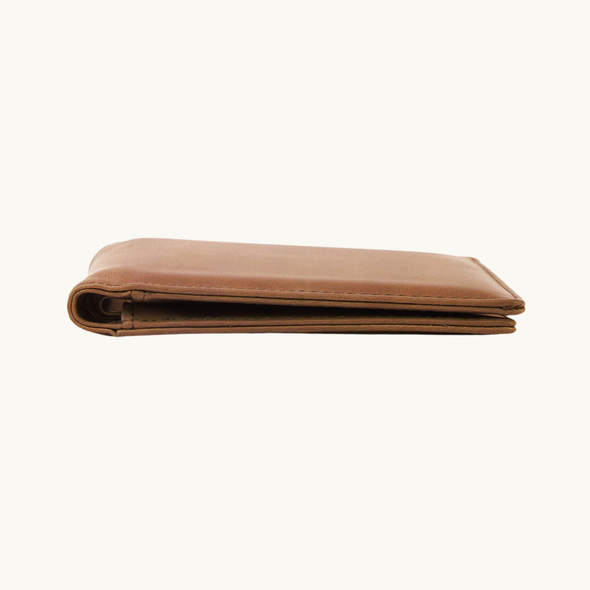 Closed leatherette bifold wallet shown from the side