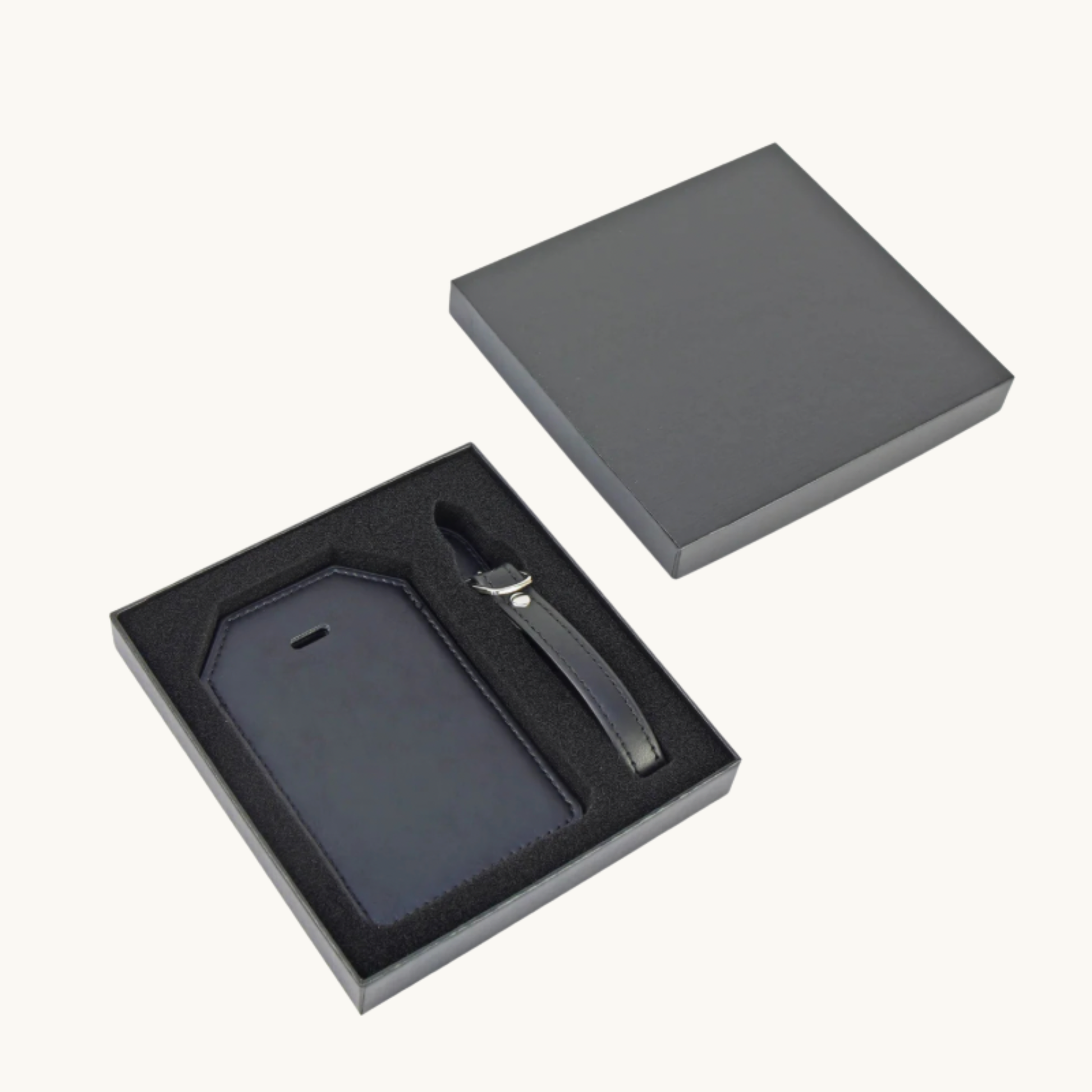 Black leatherette personalized luggage tag