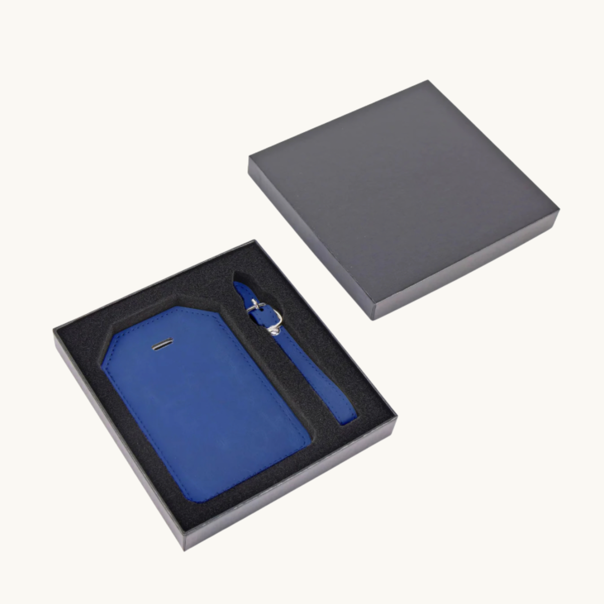 Blue leatherette personalized luggage tag