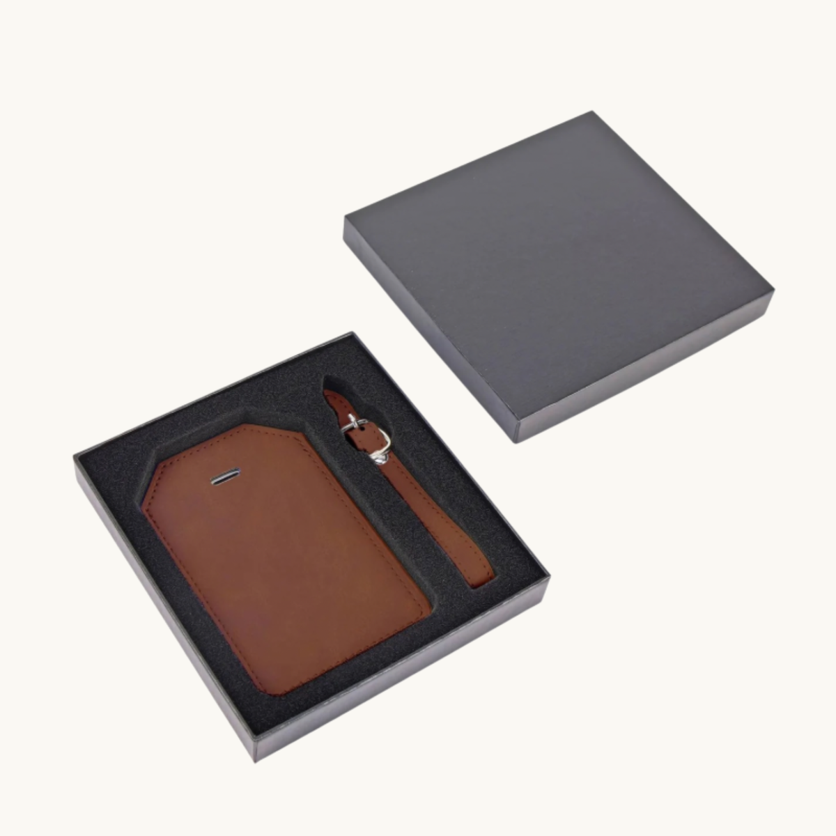 Brown leatherette personalized luggage tag