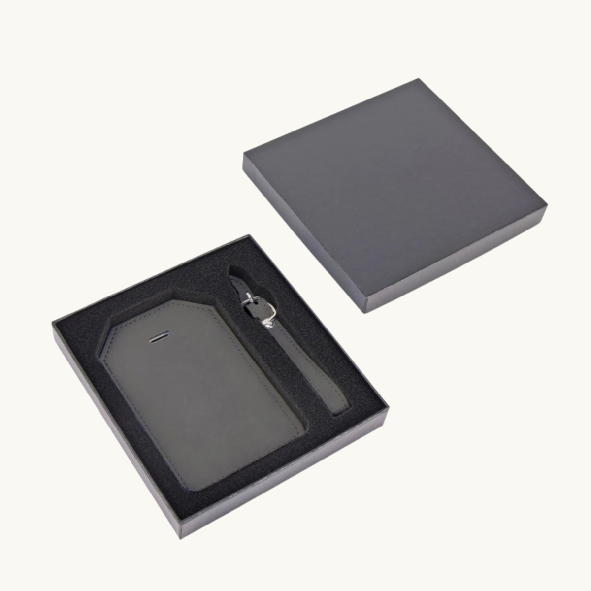 Gray leatherette personalized luggage tag