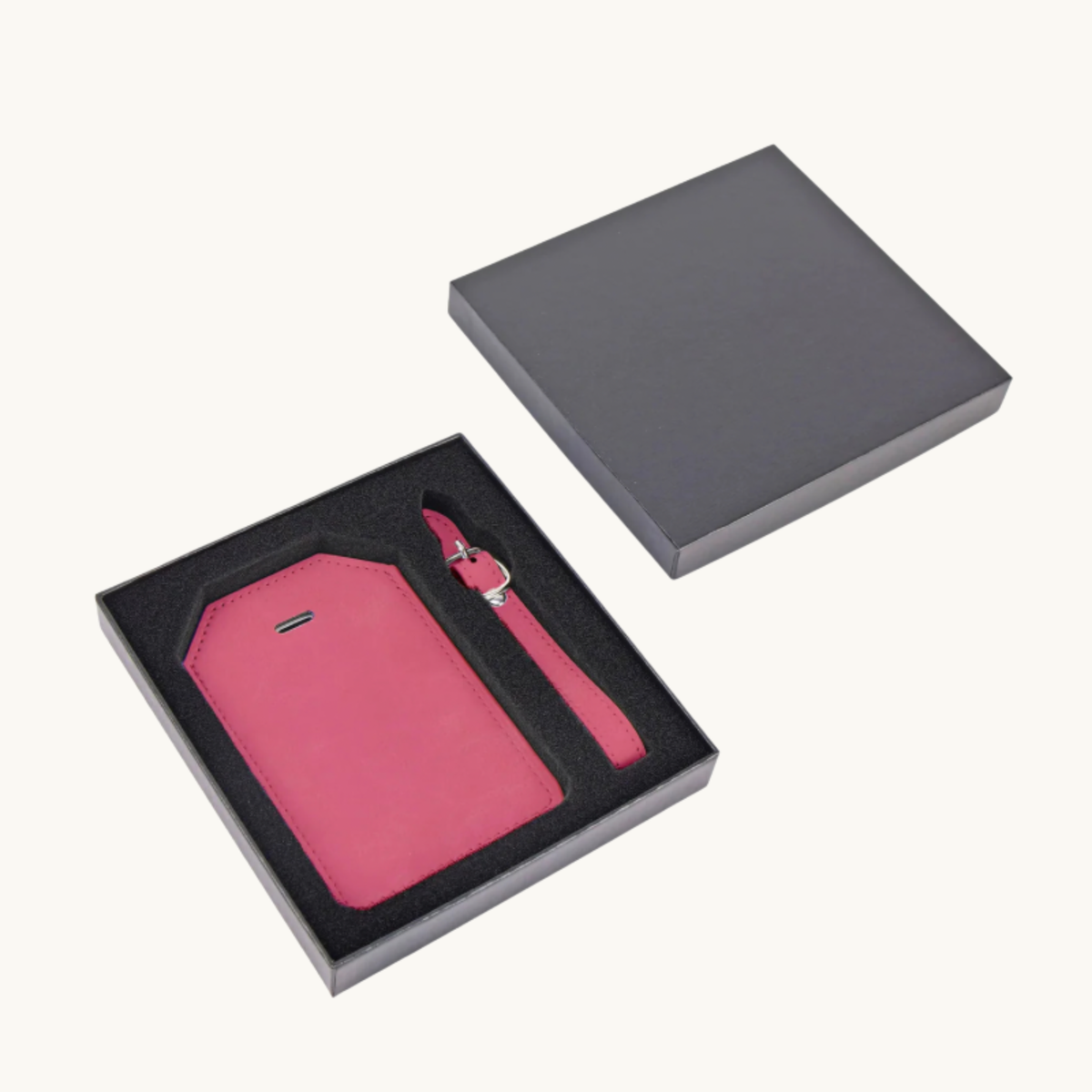 Pink leatherette personalized luggage tag