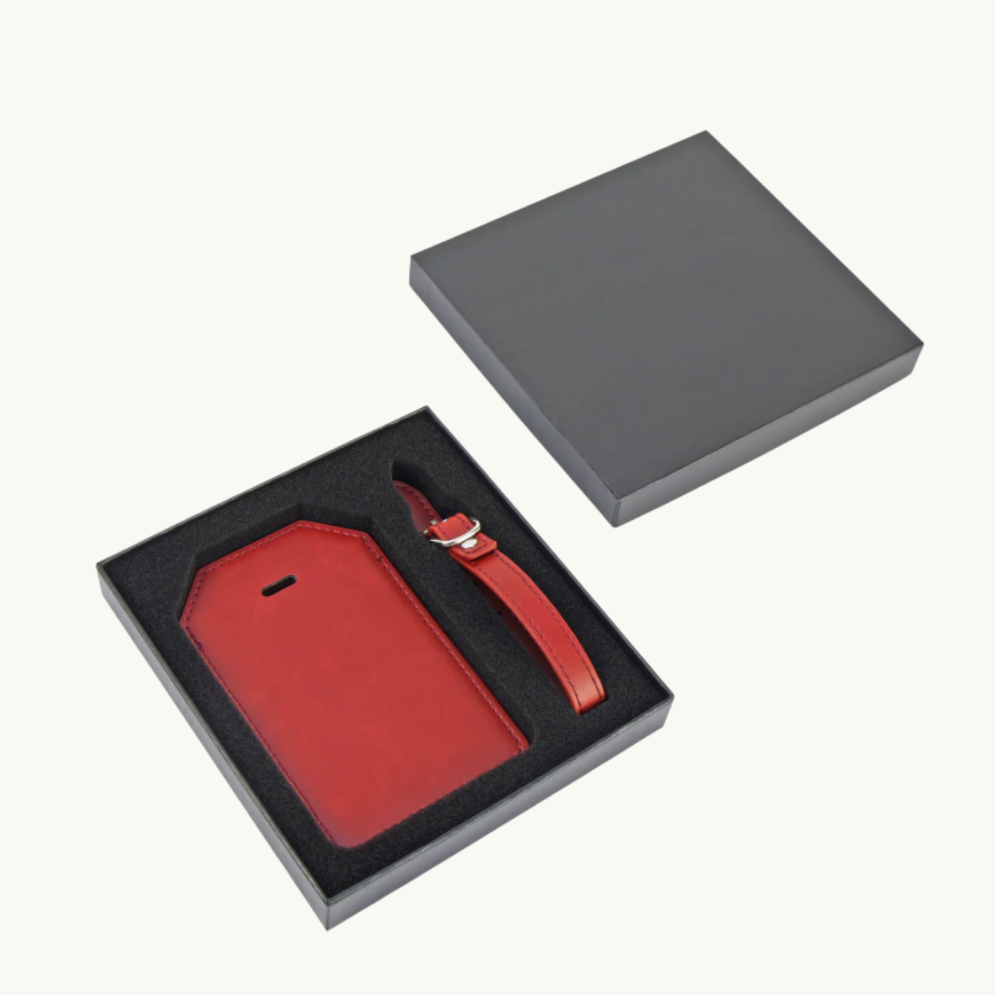 Red leatherette personalized luggage tag