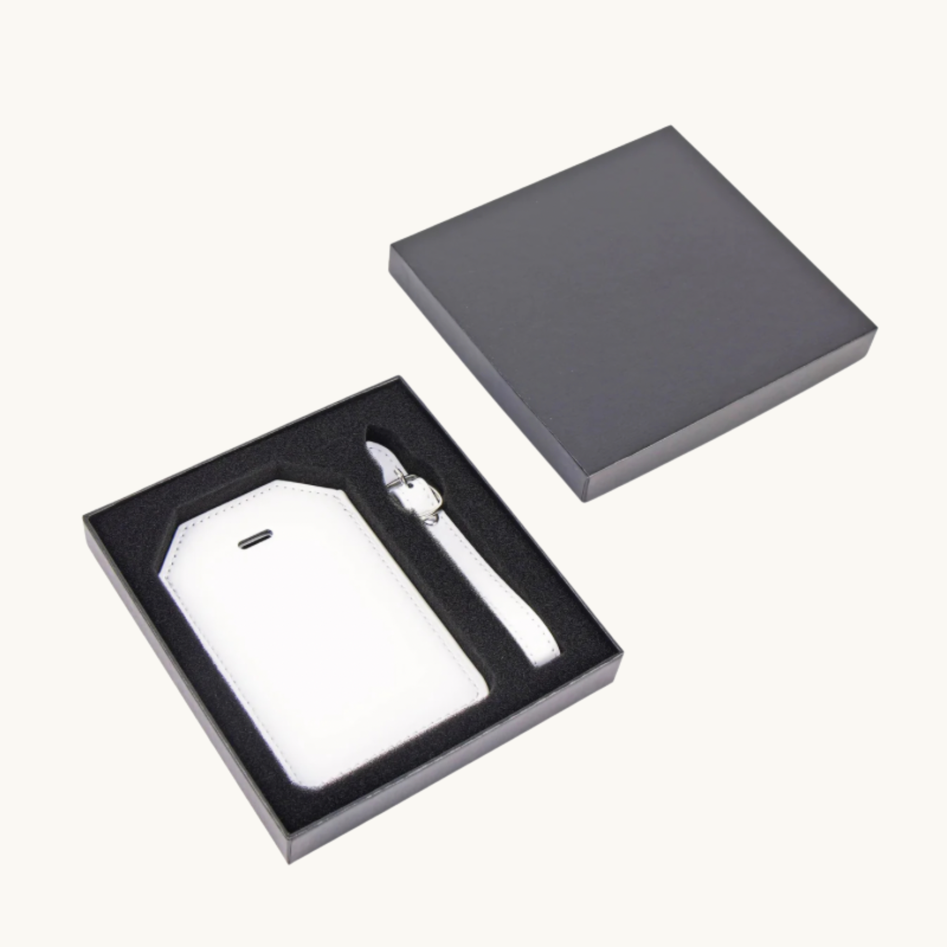 White leatherette personalized luggage tag