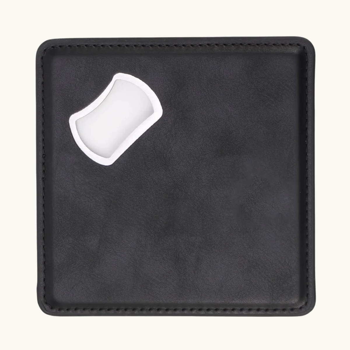Black leatherette magnetic bottle opener coaster