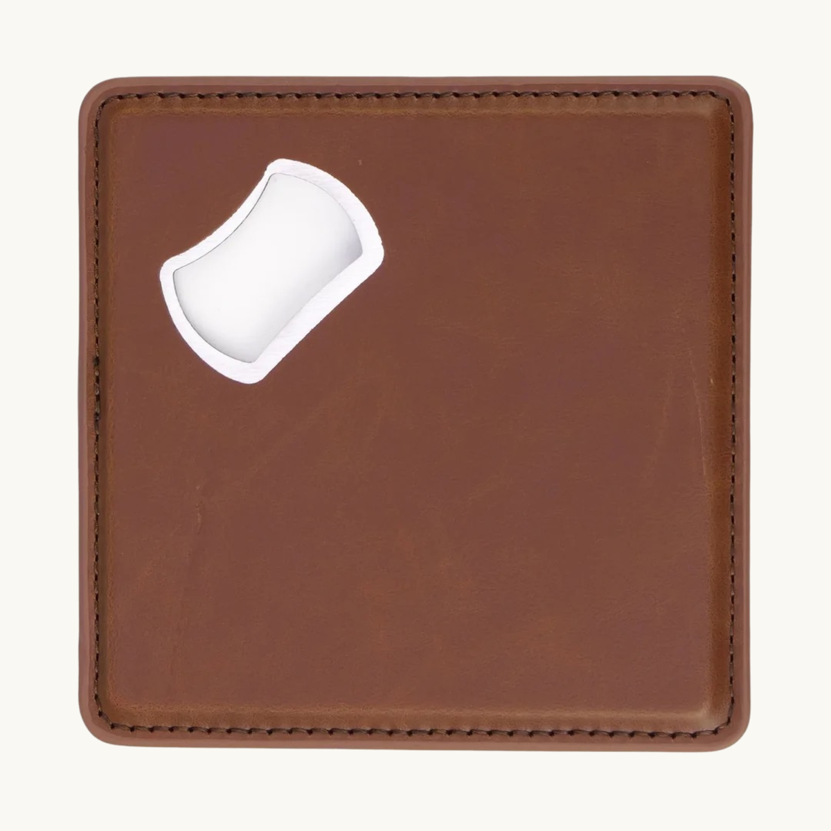 Brown leatherette magnetic bottle opener coaster
