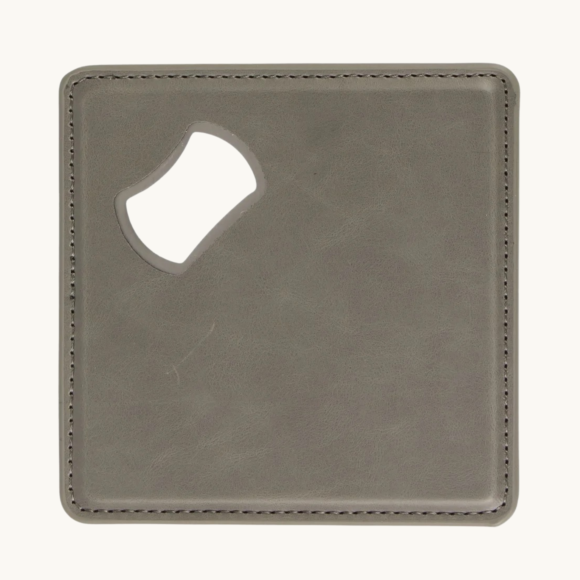 Gray leatherette magnetic bottle opener coaster