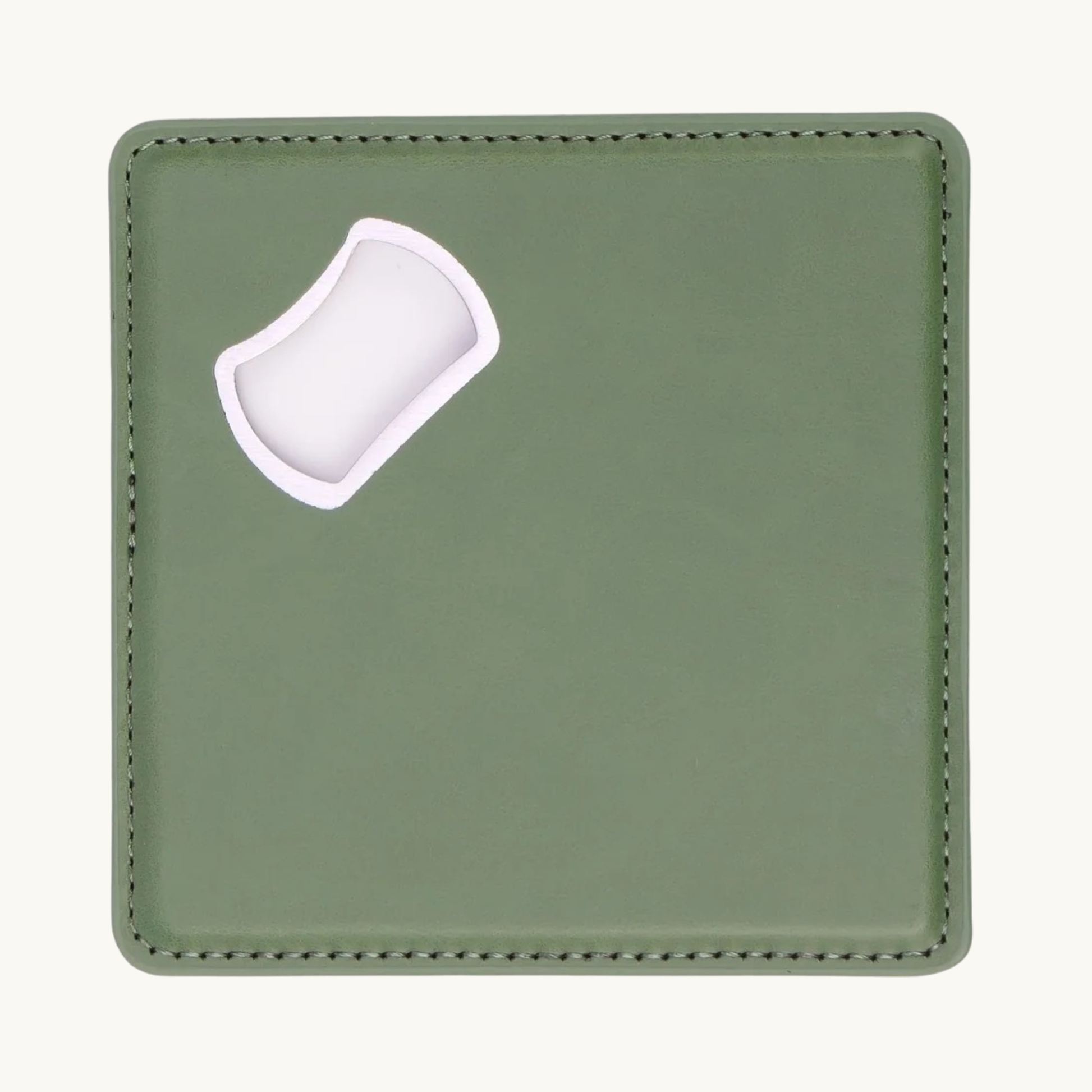 Green leatherette magnetic bottle opener coaster