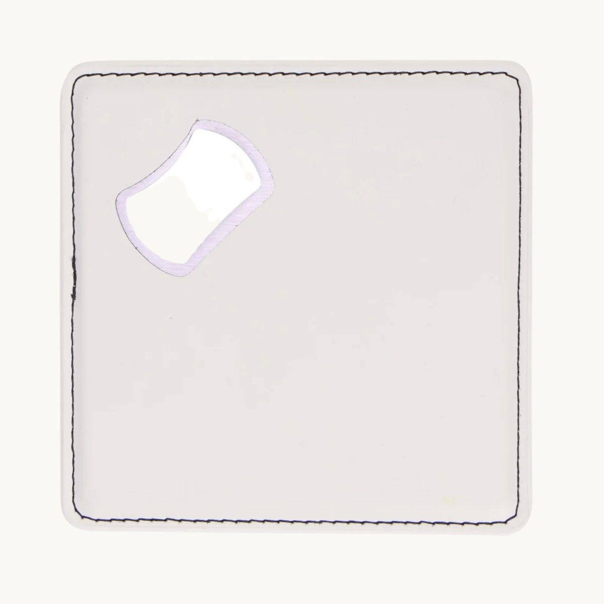 White leatherette magnetic bottle opener coaster