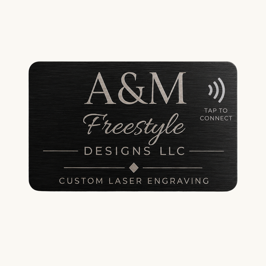 Front view of a black stainless steel NFC card with tap-to-connect design