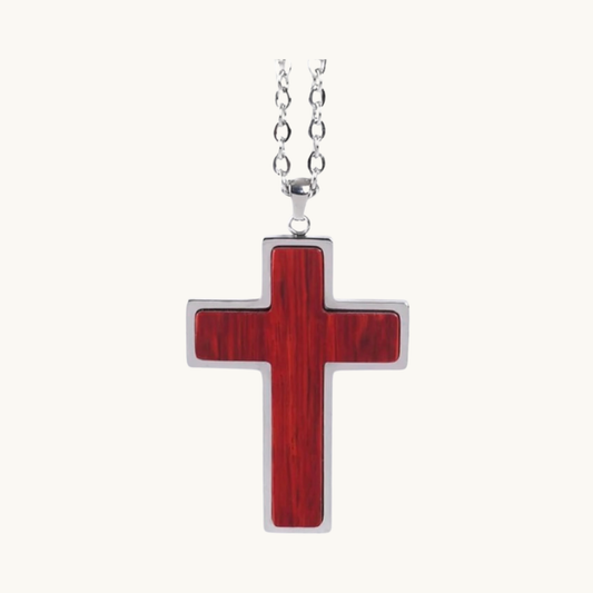 Rosewood cross-shaped wood pendant necklace for custom engraving