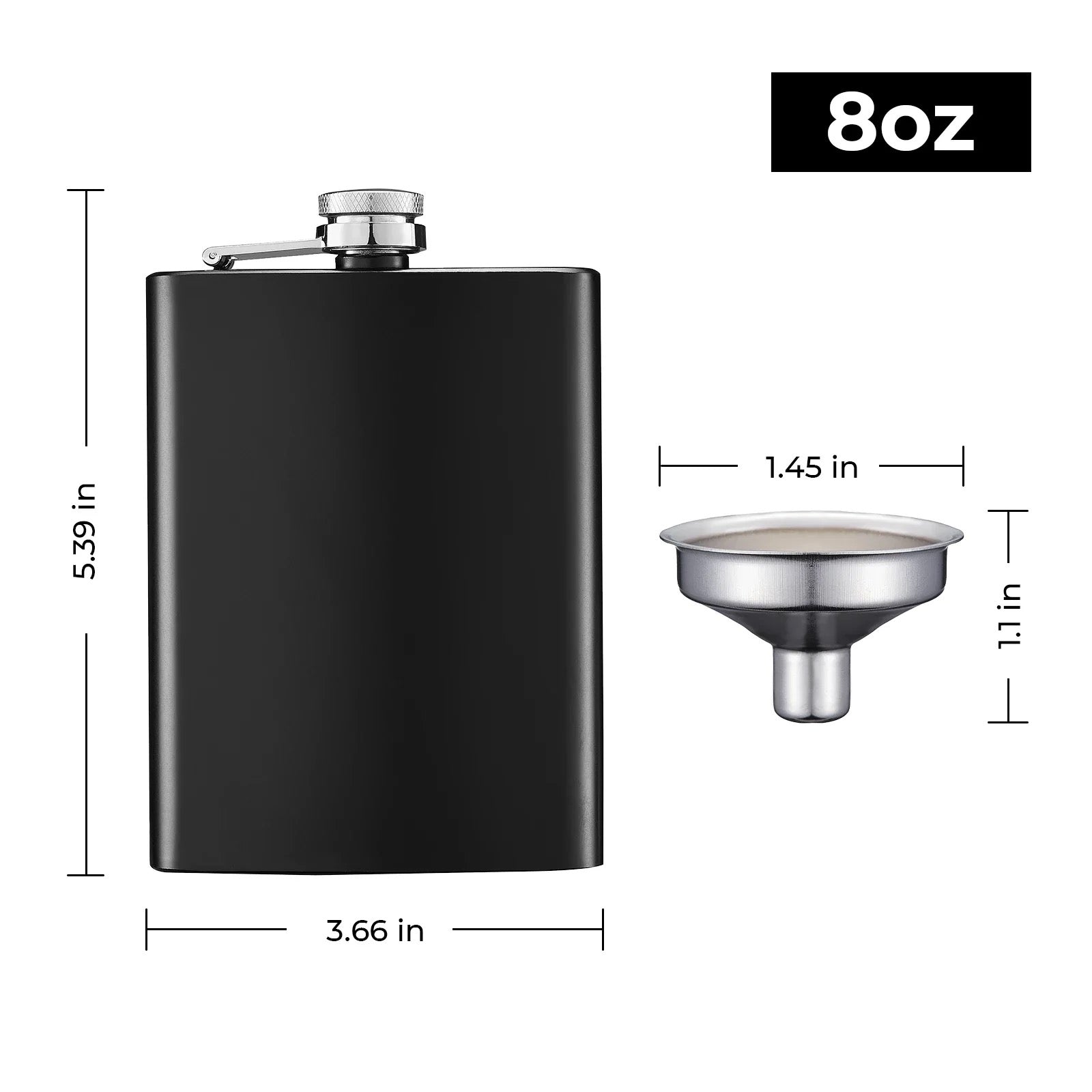 Custom engraved black flask gift set with funnel