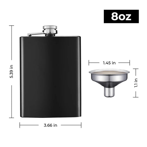 Custom engraved black flask gift set with funnel