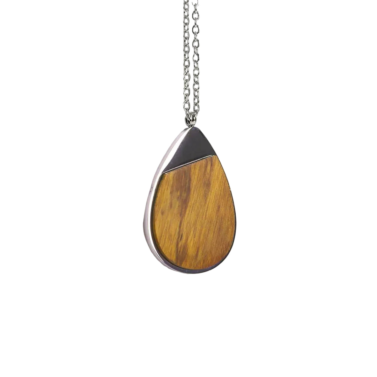 Tear drop natural wood pendant necklace